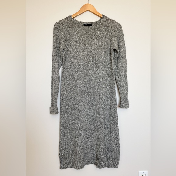 Grey Midi Sweater Knit V-Neck Dress - Picture 1 of 3